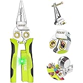SEESE 8-in-1 Wire Stripper for Electrician: Needle Nose Pliers with Voltage Tester &amp; Dual Alarms - Electrical Pliers for Cutting Wires, Pulling Wires and Crimp Wires