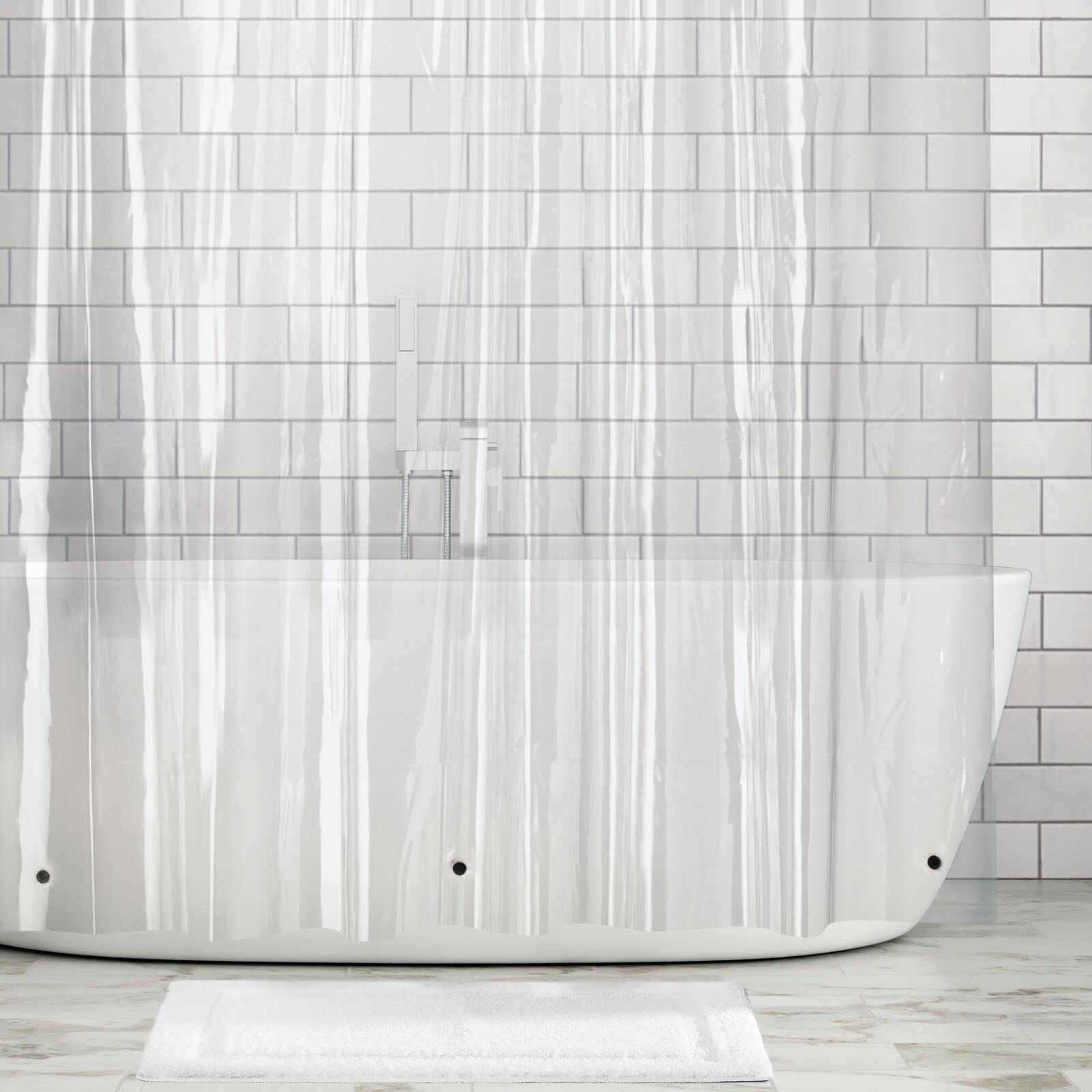 mDesign Anti-Mould Shower Curtain — Vinyl Bathtub Curtain with Rustproof Hanging Eyelets — Essential Privacy Curtain for Shower Rooms, Cubicles and Bathtubs — Clear