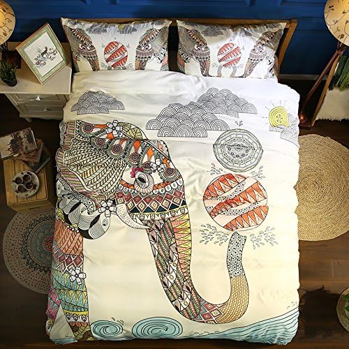 Prom Bedding Poly Fiber 3PC Bedding Sets 3D Cream Cartoon Bohemian Elephant Print King Size