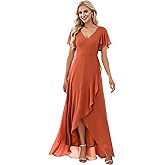 Ever-Pretty Women's Double V Neck A Line Ruffle Hem Backless High Low Chiffon Bridesmaid Dresses Vestidos Elegante 01749