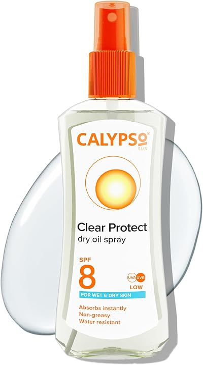 Calypso Wet Skin Dry Oil Spray SPF8 200ml Water Resistant UVA UVB Sunscreen