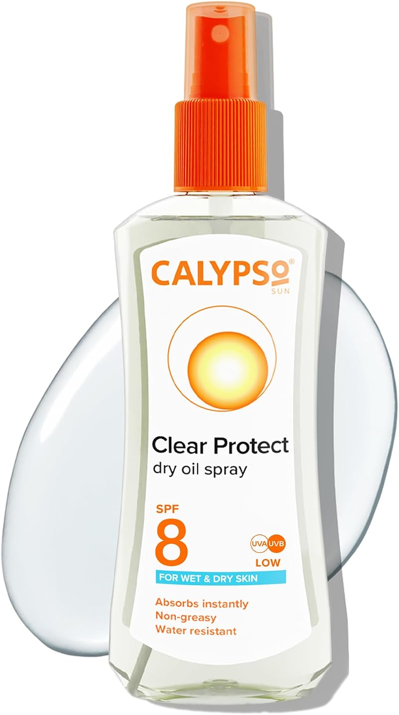 Calypso Wet Skin Dry Oil Spray SPF8 200ml Water Resistant UVA UVB Sunscreen