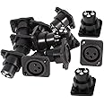QMseller bnafes 12PCS XLR Panel Mount Socket Black Silver Tone XLR Female Jack Straight Socket Connectors