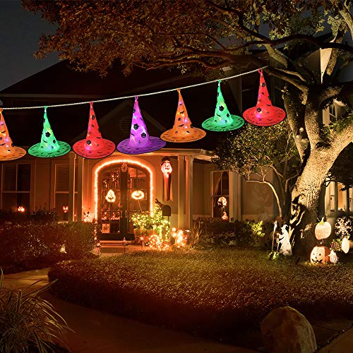 DECOMEN-Halloween-Decorations-Witch-Hats-with-LED-8pcs-Halloween-Outdoor-Witches-Hat-String-Lights-Halloween-Hanging-Decorations-for-Garden-Indoor-Yard-Tree-Party