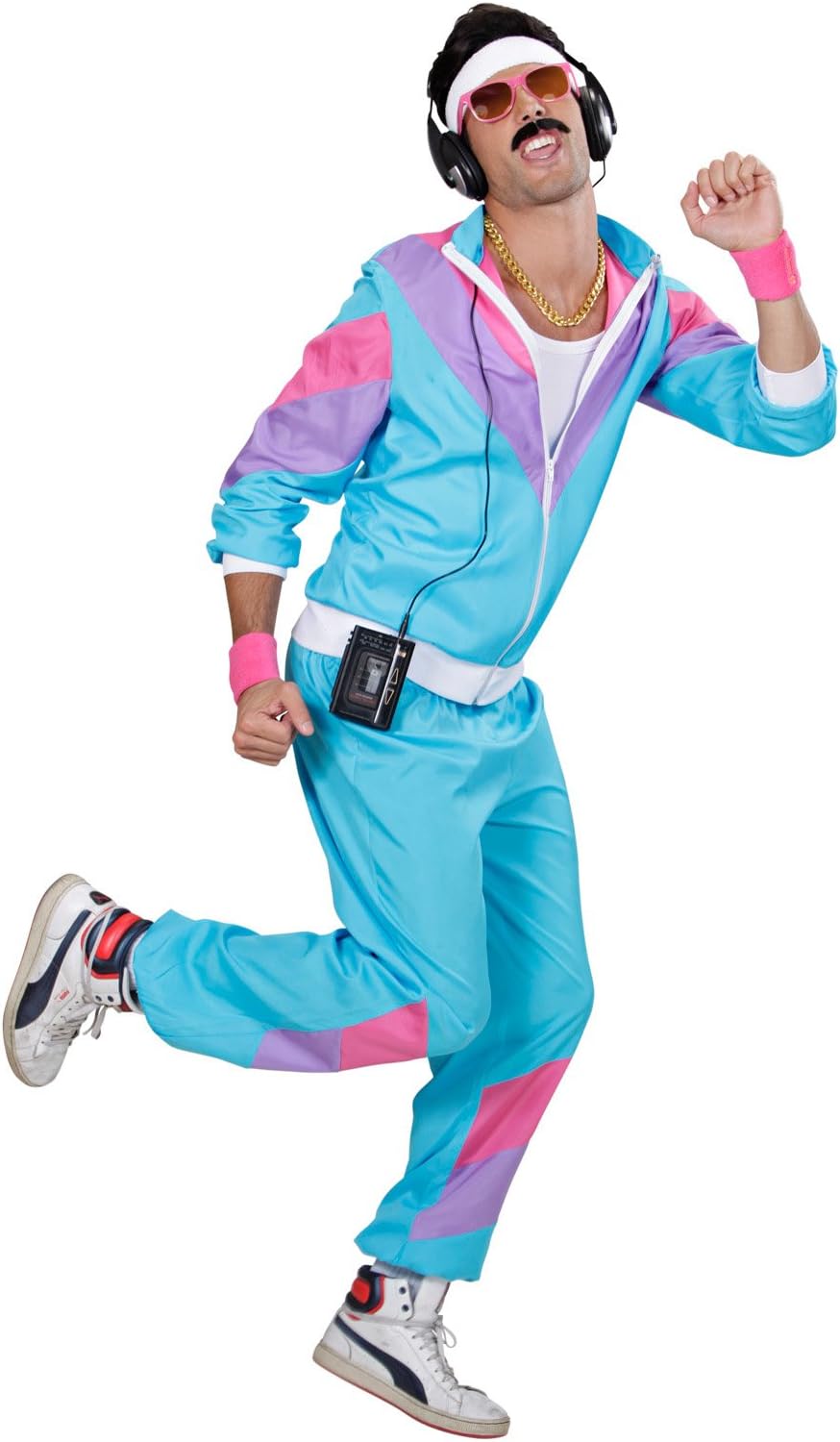 WIDMANN 80s/90s Tracksuit Costume/Outfit, Blue, Pink and Purple, Jacket and Trousers, Disco, Jogging Suit, Retro Style - Image 3