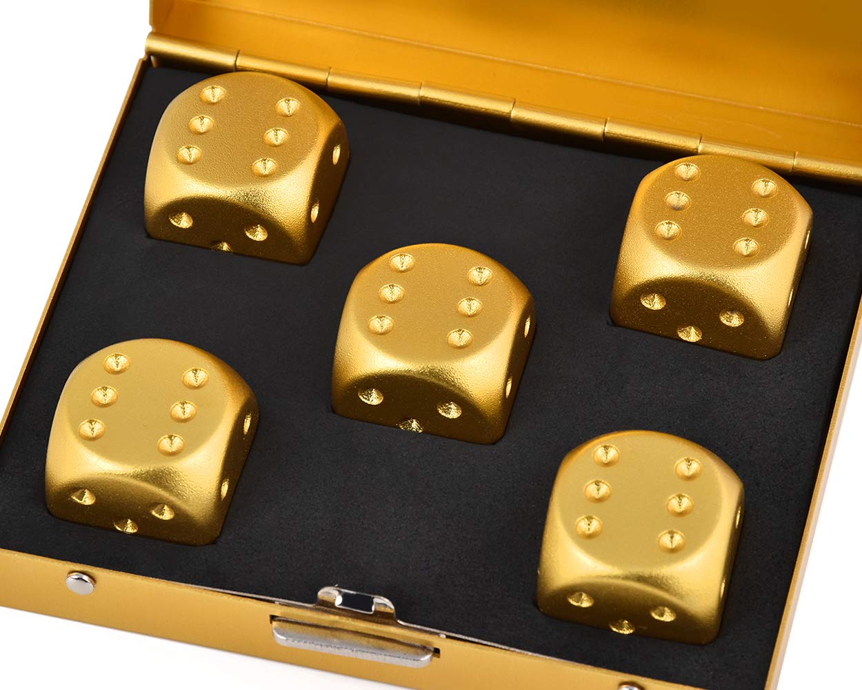 DS.DISTINCTIVE STYLE Aluminum Alloy Dice 5 Pieces 16mm Portable Metal Dices with Case 6 Sided Dice for Party Game
