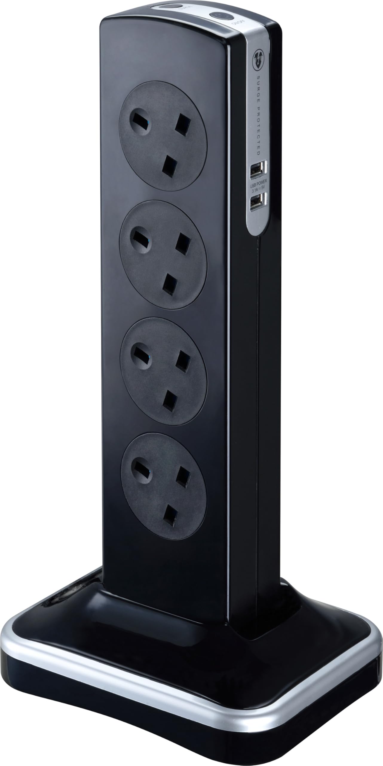 Masterplug Eight Socket Surge Protected Power Centre Extension Lead, 2 Metre, Black