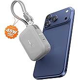 TORRAS EasyGo Portable Charger 10000mAh, 45W Ultra-Fast USB-C Power Bank with Dual Built-in Cables, Integrated Lanyard Design for One-Hand Use, Battery Pack Compatible with iPhone 16/17 Pro, Samsung