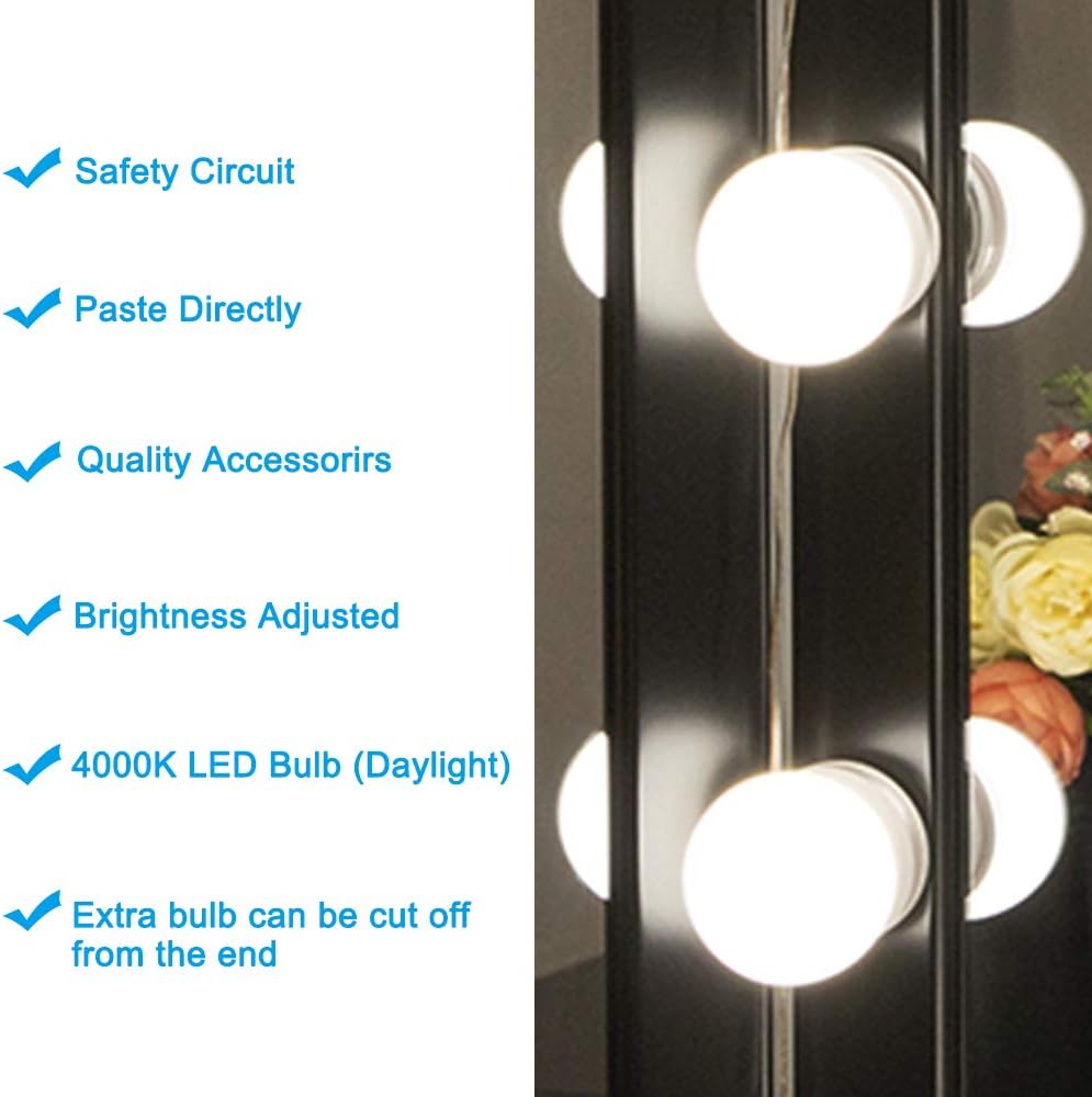 Chende Hollywood Style LED Vanity Mirror Lights Kit with Dimmable Light Bulbs, Lighting Fixture Strip for Makeup Vanity Table Set in Dressing Room (Mirror Not Include) - - 