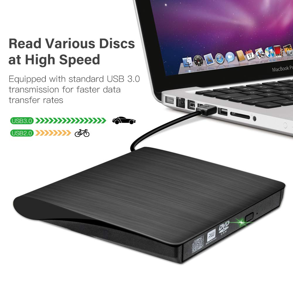 Sonkir USB 3.0 External DVD CD Drive & CD DVD +/-RW Writer/Rewriter/Player High Speed Data Transfer for Laptop Mac Windows XP/Vista/7/8/10 Mac OS