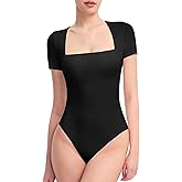 PUMIEY Women's Square Neck Short Sleeve Bodysuit T Shirts Tops For Women Trendy Smoke Cloud Pro Collection