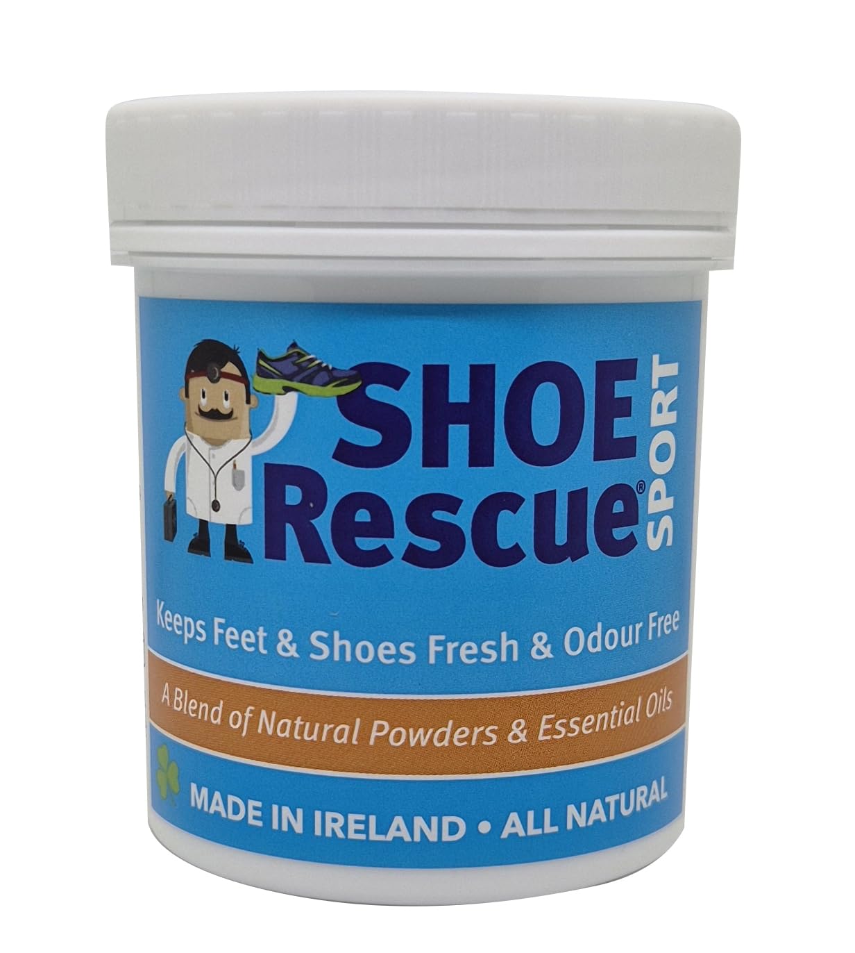 Foot and shoe powder 100g - Odour remover and eliminator - Developed by a registered podiatrist Shoe Rescue is a 100% natural deodorant remedy to eliminate smelly shoes and feet - Keeps feet fresh