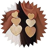 Vacaonio Boho Gold Hammered Heart Stud Earrings Three Heart Earrings Large Heart Dangle Drop Earrings Metal Textured Heart Earrings Heart Shape Statement Earrings Jewelry for Women