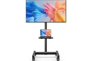 AX WABER Mobile TV Floor Stand for 13-50 inch LCD LED Flat/Curved Panel Screen TVs up to 77 lbs, Height Adjustable TV Stand Mount with Tilt VESA 200x200, Portable TV Stand with Shelf AX2007TBM