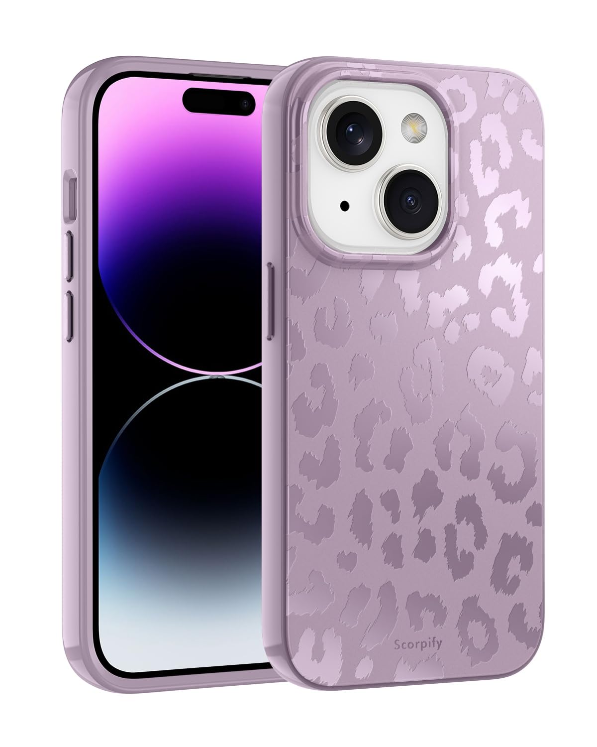 SCORPIFY for iPhone 14 Case [Compatible with MagSafe] with Matte Lavender Leopard Cheetah Print Design, Cute Magnetic Phone Cover for Women Girls, Purple Neutral Aesthetic, Slim Shockproof Bumper
