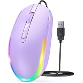 seenda Wired Mouse, RGB Backlit 1600 DPI Corded Mouse for Laptop/PC, Purple | Plug-and-play with quiet clicks and optical tracking for laptop, PC, Chromebook, desktop, office, school, and home