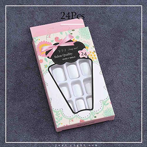 Tgirls 24Pcs White False Nails Glossy Full Cover Square Fake Nails Heart Wedding Party Clip on Nail for Women and Girls (White)