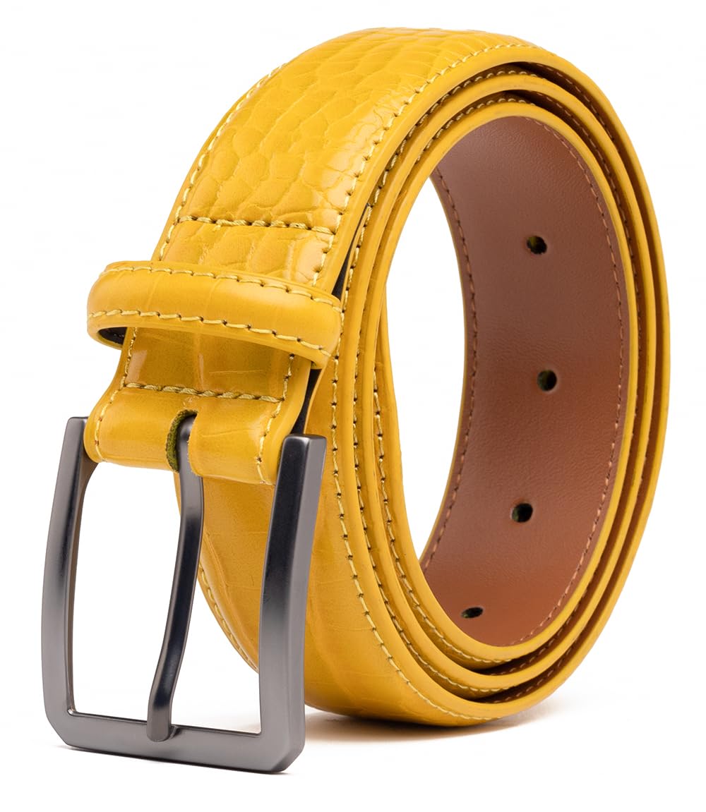 Photo 1 of Fabio Valenti Belts for Men,Handmade Genuine Leather Men's Belt Classic and Fashion Designs(Yellow,36/38)