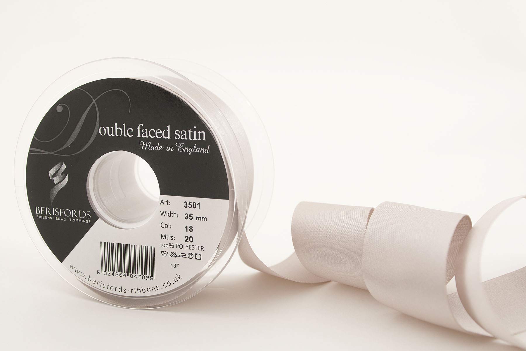 Berisfords Double Satin Ribbon, Silver Grey, 35 mm โ image 1