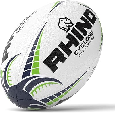 Rhino Cyclone Rugby Ball White Size 5 Hand Stitched Three-Ply Latex Bladder