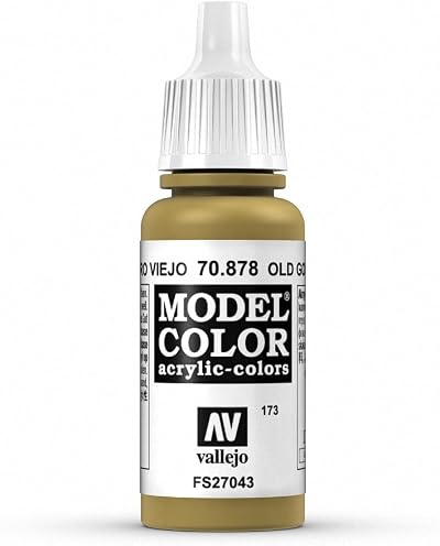 Vallejo Model Color Metallic Old Gold 17 ml Acrylic Paint Eyedropper Brush
