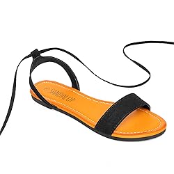 SANDALUP Tie Up Ankle Strap Flat Sandals for Women