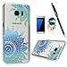 Badalink Case Compatible with Samsung Galaxy S7 Edge Case Clear Colorful Case Cute Gradient Blue Totem Flowers Design Ultra Slim-Fit PC Bumper Cover & HD Screen Protector Diamond Dust Plug Stylus Pen