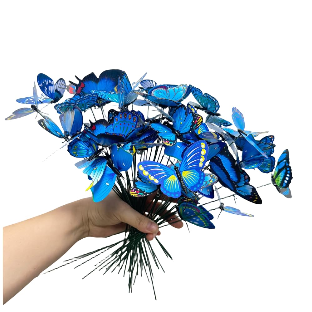 3D Butterfly Garden Stake Decor,10" PVC Butterfly Garden Decor for Outside,Shaking Head Artificial Butterflies for Cake Bouquet Wall Lawn Pathway Plant Pot Flower Bed Yard Decor (50, Royal Blue)