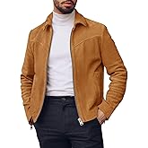 Runcati Men's Suede Jacket Full Zip Casual Vintage Jackets Lightweight Classic Trucker Coat