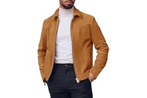 Runcati Men's Suede Jacket Full Zip Casual Vintage Jackets Lightweight Classic Trucker Coat
