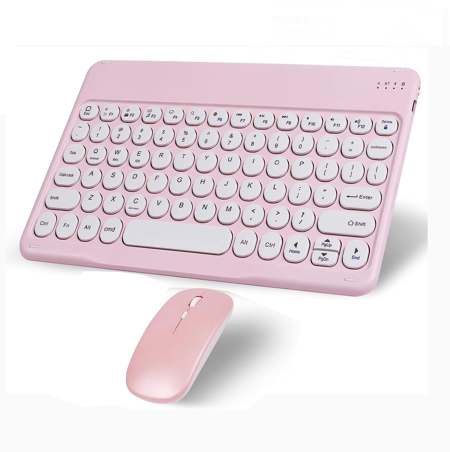 Photo 1 of Wireless Bluetooth Keyboard and Mouse Combo Pink Portable Small Slim Typewriter Compact Ergonomic Travel Wireless Keyboard Mouse for iPhone iPad Mac MacBook Pro Air Laptop Android Phone Samsung Tablet