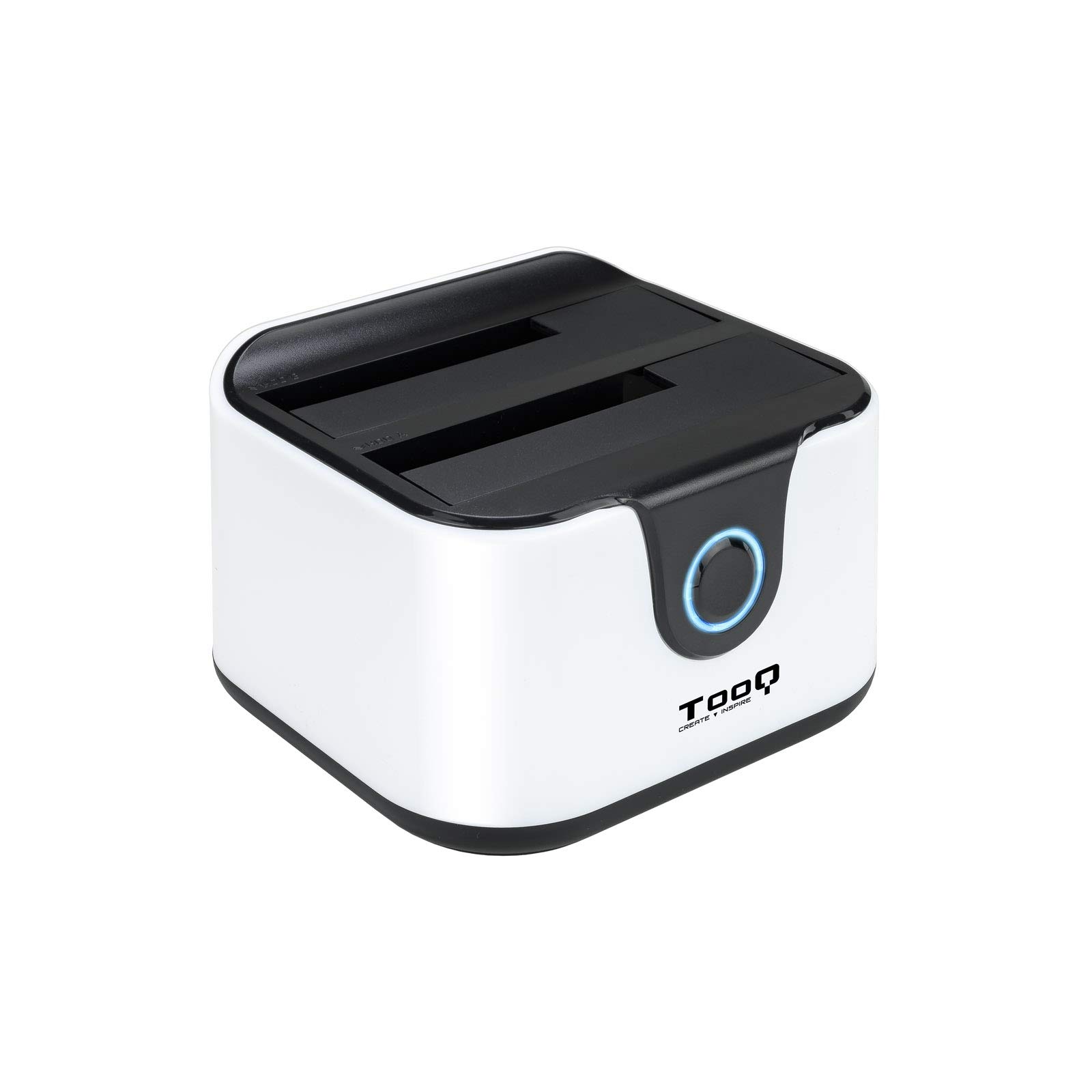 TooQ TQDS-802BW Dual Bay SATA Docking Station for 2.5" and 3.5" Drives, USB 3.0 and USB 2.0 HOST, CLONE Offline Function, Black/White