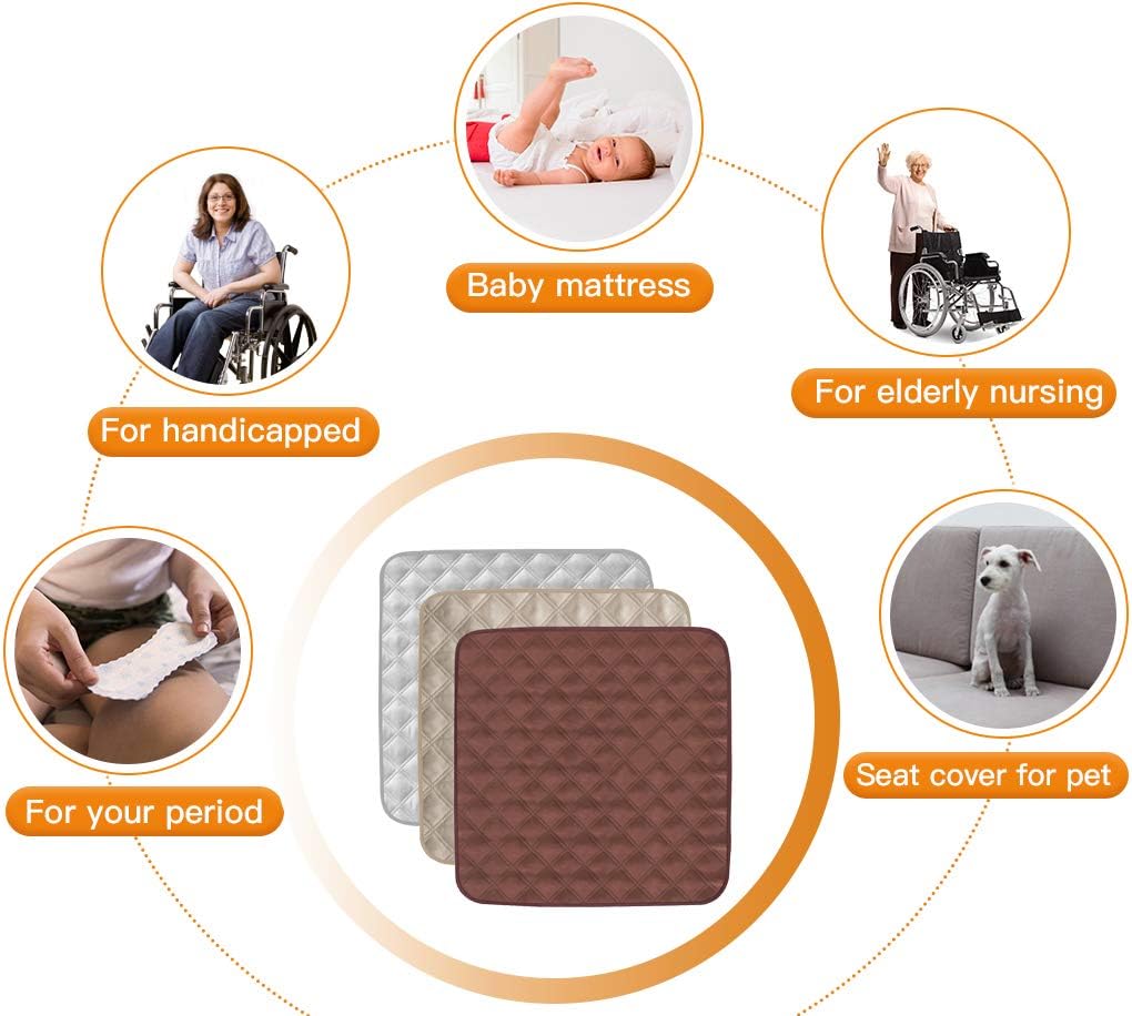 2 Pcs Incontinence Bed Pad, Reusable Underpad Seat Sofa Absorbent Pads Protection - for Elderly, Adult, Children, or Pet Training (Beige): Health & Personal Care