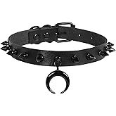 MILAKOO Punk Black Choker Gothic Spiked Rivets for Women Men with Charm Pendant Leather Necklace