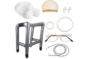 Yingzhao 8 Pcs 100th Day of School Grandma Costume for Women Old Lady Wig Costume Granny Costume Inflatable Walker for Kids