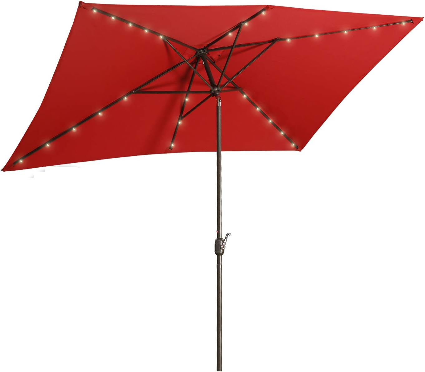 Amazon Com Aok Garden 6 5 10 Ft Rectangular Patio Umbrella With Solar Lights Outdoor Table Umbrella With Push Button Tilt Crank 6 Sturdy Ribs For Market Deck Backyard Red Garden Outdoor