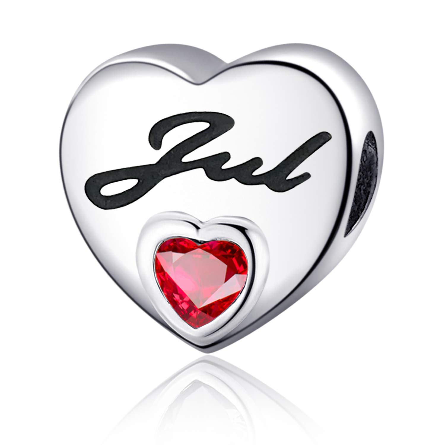 YOUFENG Jewellery Birthstone Charms Fit for Pandora Charms Bracelet Love Heart Jan-Dec Birthday Crystal Charm (July)