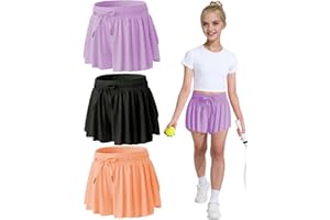MODERN ASIR 3 Pack Girls Flowy Shorts with Spandex Liner 2-in-1 Youth Butterfly Skirts for Fitness, Running, Sports