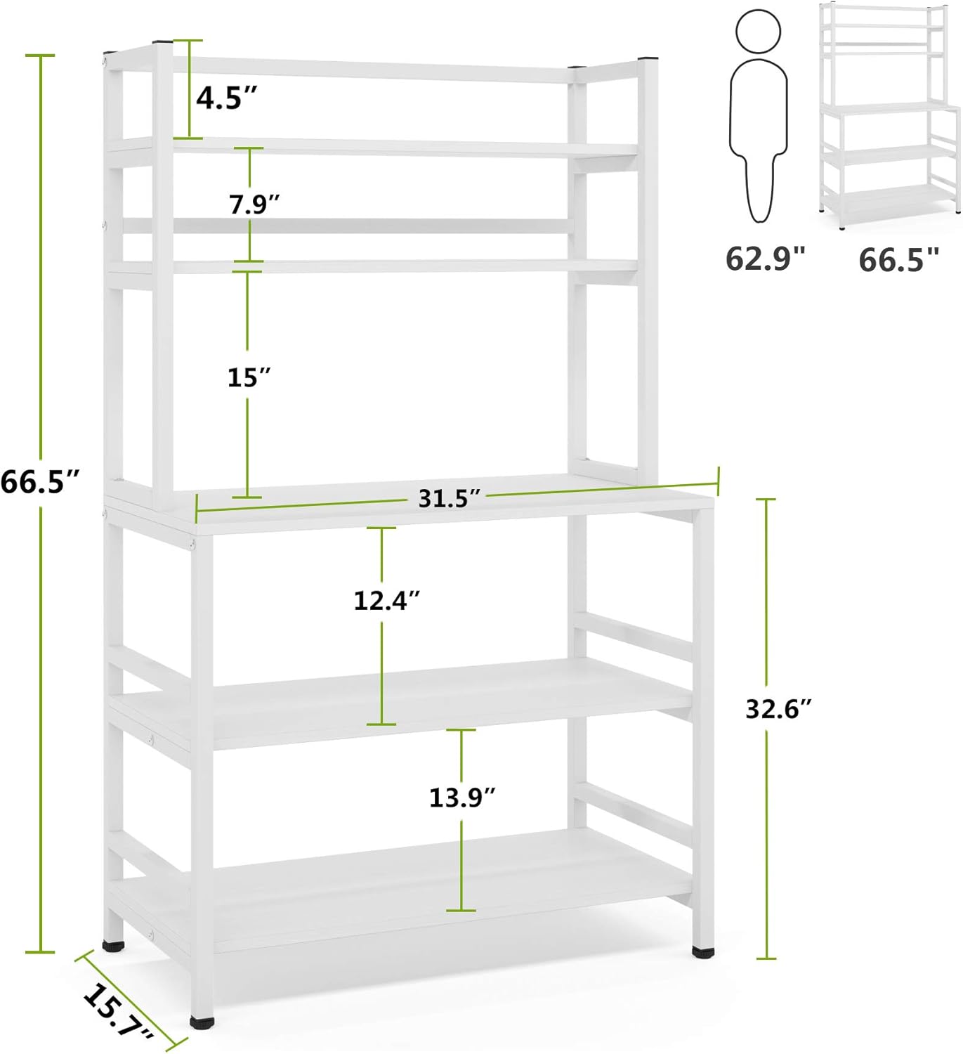 Tribesigns 5-Tier Kitchen Bakers Rack with Hutch, Industrial Microwave Oven Stand, Free Standing Kitchen Utility Cart Storage Shelf Organizer (White) - Standing Baker's Racks