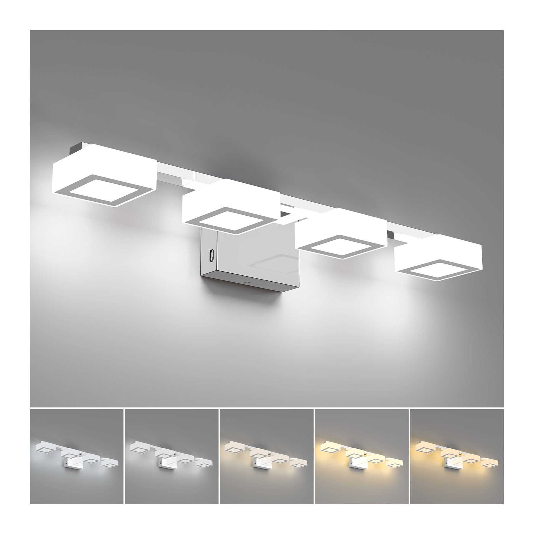 Photo 1 of LED Modern Bathroom Light Fixtures, 4-Light Dimmable Vanity Lights with 5 Color Modes, Matte Chrome Acrylic Bathroom Wall Lighting Fixtures Over Mirror, 2700K- 6500K Adjustable, 25.5 Inch, ETL Listed