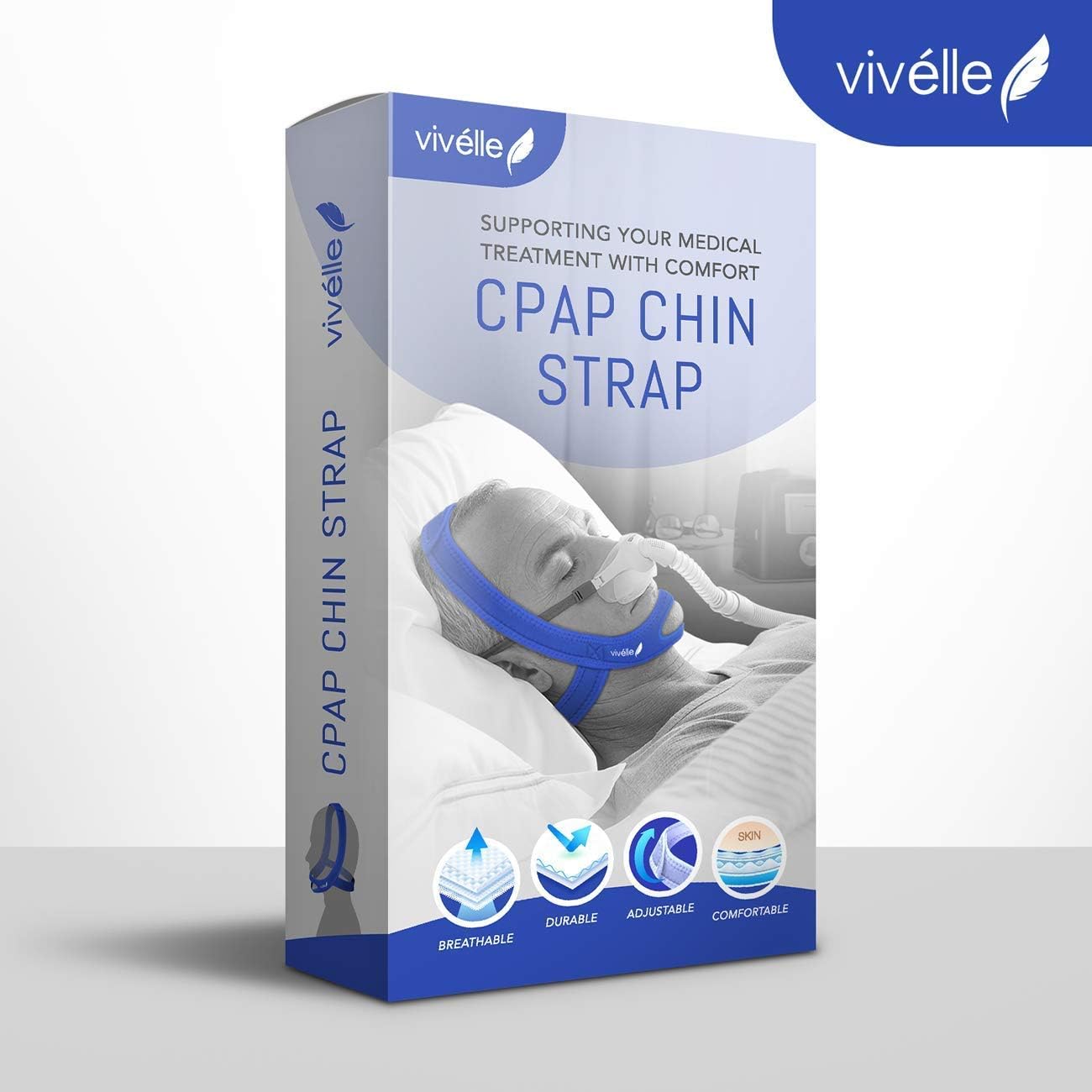 CPAP Chin Strap - for Men & for Women by Vivélle, Slim Non-Slip, Adjustable, Premium Snore Stopper Device That Helps You Breath Right (Medium): Health & Personal Care