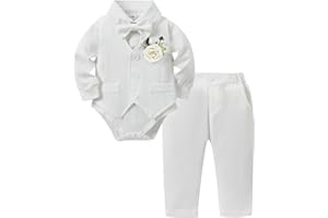 Coco&RARA Baby Boy Clothes Suits Infant Gentleman Outfits, Formal Dress Shirt+Vest+Corsage+tie+Pants Baby Suit Set 0-18M