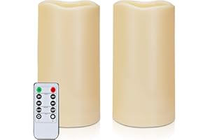 Amagic 3" x 6" Waterproof Outdoor Flameless Candles, Battery Operated Candles with Remote and Timer, Flickering LED Pillar Candle for Outside Patio Garden and Indoor Home Decor, Ivory, Set of 2