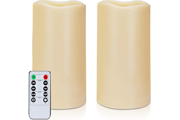 AMAGIC Outdoor Waterproof Flameless Candles Flickering, Fake LED Pillar Candles, Battery Operated Candles with Remote Control