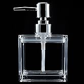 HONJAN Clear Acrylic Soap Dispenser, 13.5 oz Square Lucite Soap Dispenser with Pump (Chrome) Refillable Hand Soap Liquid Soap Dish Soap
