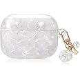 Cute AirPods Pro Case with Shell Pearl Keychain Bling Marble Design Hard TPU Cover Comparable with AirPod Pro Case for Girls and Womens