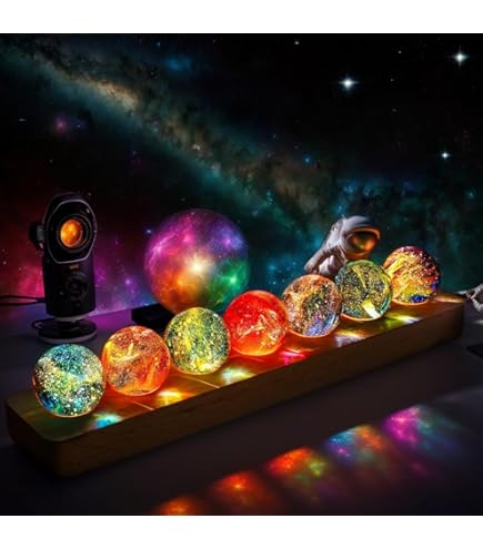 Cabilock Juego De 9 Bolas De Cristal Del Sistema Solar - Planetas De Piedra Natural Con Plataforma De Madera Para Decoración Y Enseñanza
