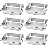 KVMORZE 6 Pack Steam Table Hotel Pans, 1/2 Size 2.5 Inch Deep Commercial Stainless Steel Half Size Pan Set for Food, Food Catering Tray Catering Pan for Hotel, Buffet, Restaurant and Party Supplies