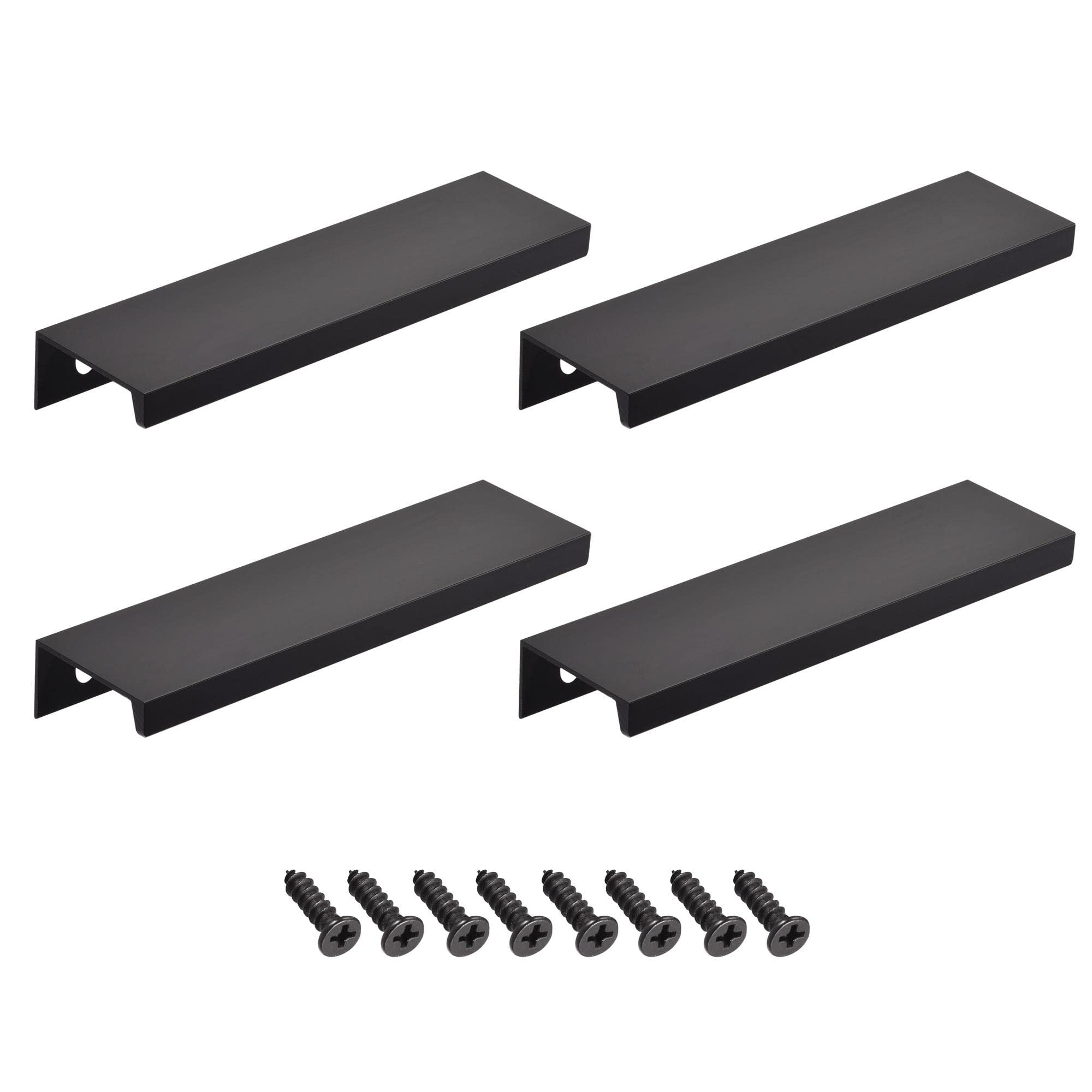 sourcing map Edge Pull Handle 120mm/4.7 Inch Aluminum Alloy Cabinet Drawer Pull Black 4 Pcs