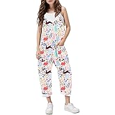 RAISEVERN Jumpsuits for Girls Casual Sleeveless Loose Spaghetti Strap Summer Rompers Long Pants with Pockets